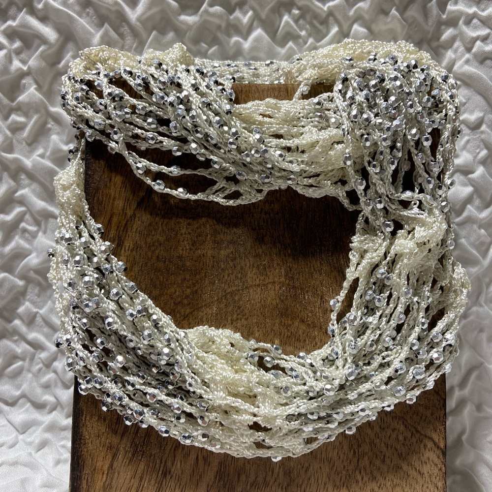 Handmade Elegant Beaded and Crocheted Necklace Soft Texture